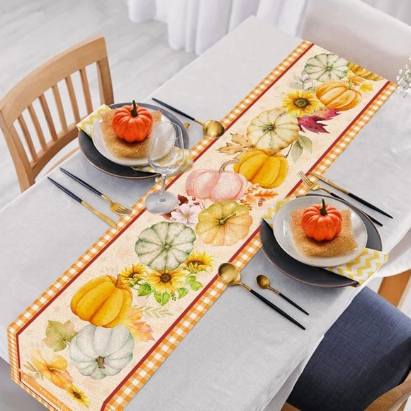 Fall Table Runner pumpkins Runners Table 13 x 72" durable 100% linen Fabric - Picture 7 of 7